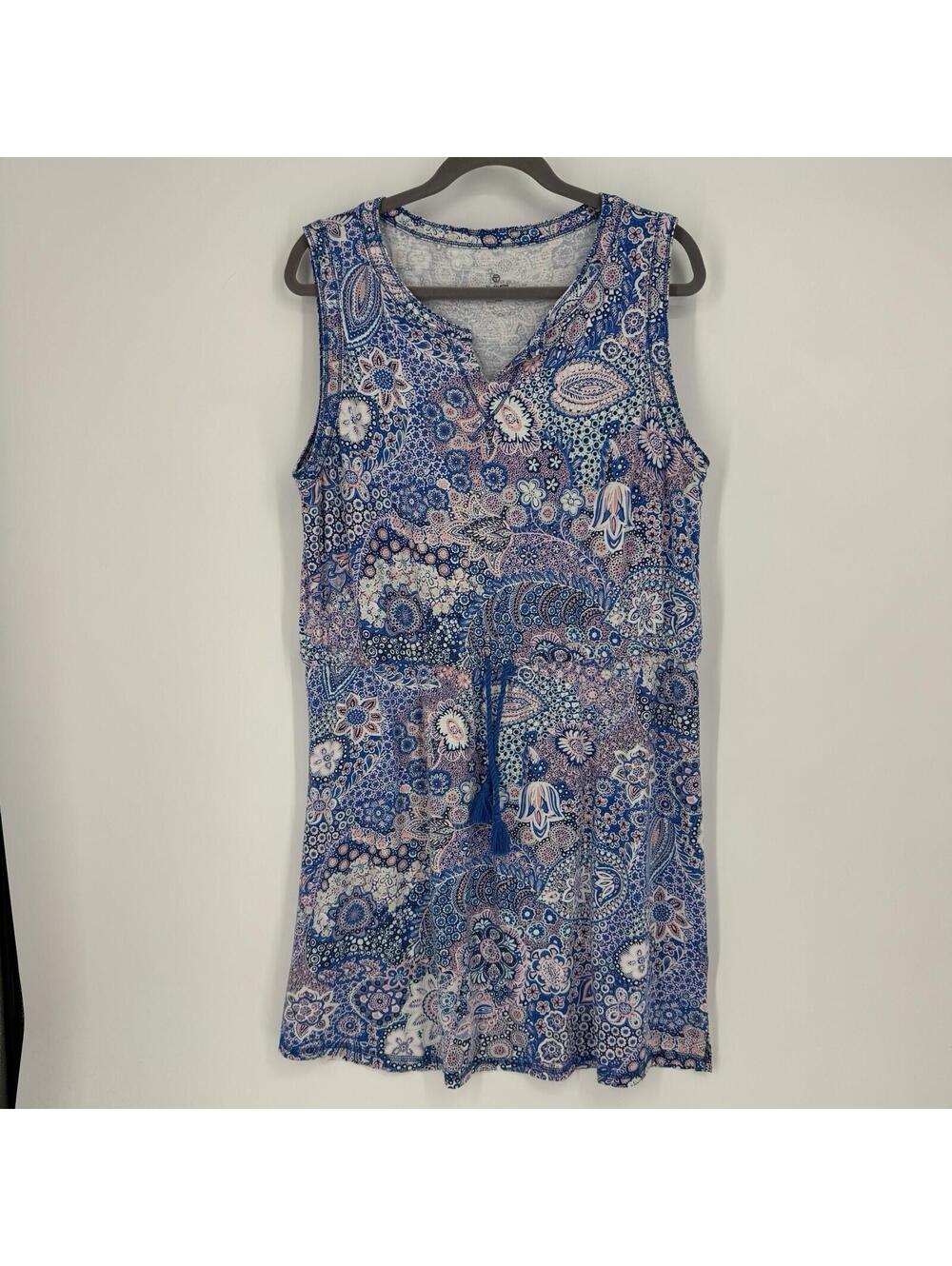 Talbots dress XL blue purple paisley mini sleeveless beach summer sundress
